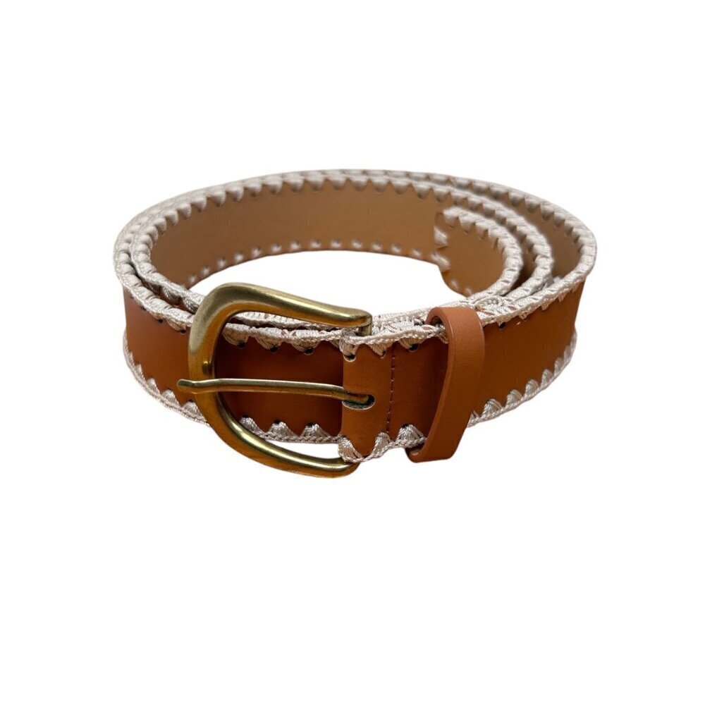 Vegan Leather Stitched Belt Boho Western Festival
